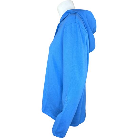 Denim & Co. Beach French Terry Roll Tab Sleeve Hooded Jacket Indigo Sea Medium - Picture 7 of 13